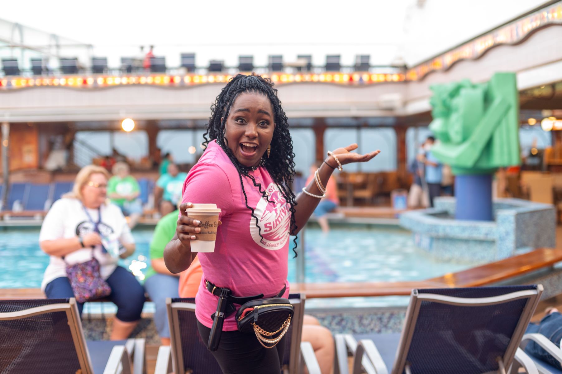 woman with coffee cup on cruise